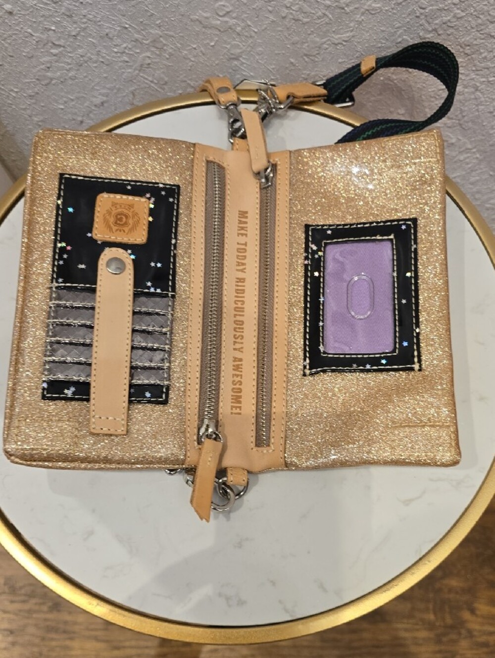 Consuela Gold Leopard UPTOWN Crossbody with Black and Blue Accents - Picture 6 of 10